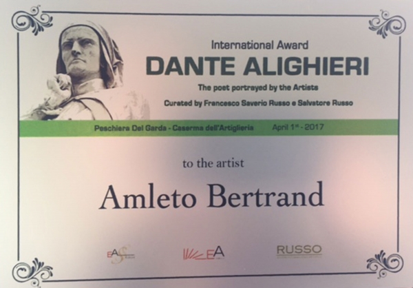 Ad Amleto Bertrand Targa d'argento Premio Dante Alighieri, Poeta degli Artisti, 1° Aprile 2017, Peschiera d. Garda