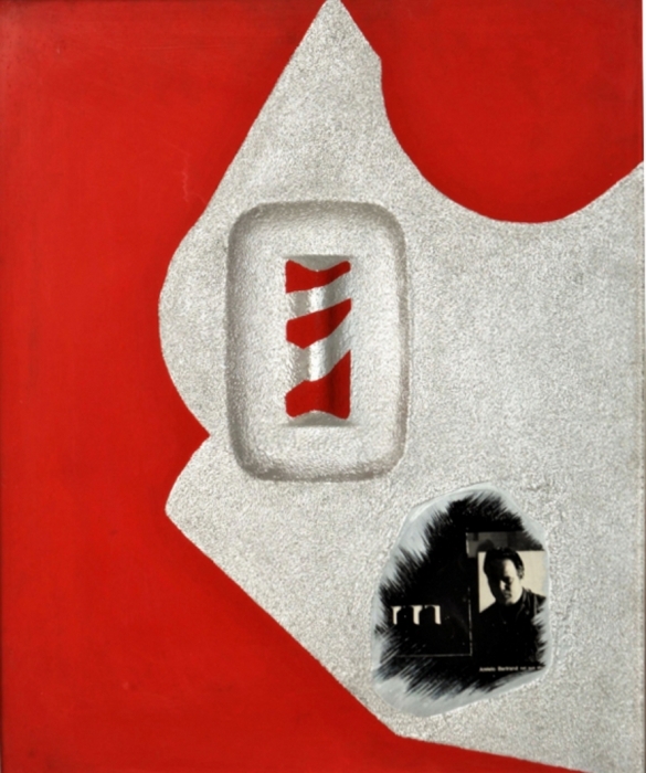 Quadro Forma plastico-in rosso Tecnica mista, collage-olio su tela - Amleto Bertrand
