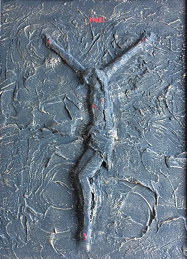 Quadro Crocifissione Cemento e gesso col. bronzo - Amleto Bertrand