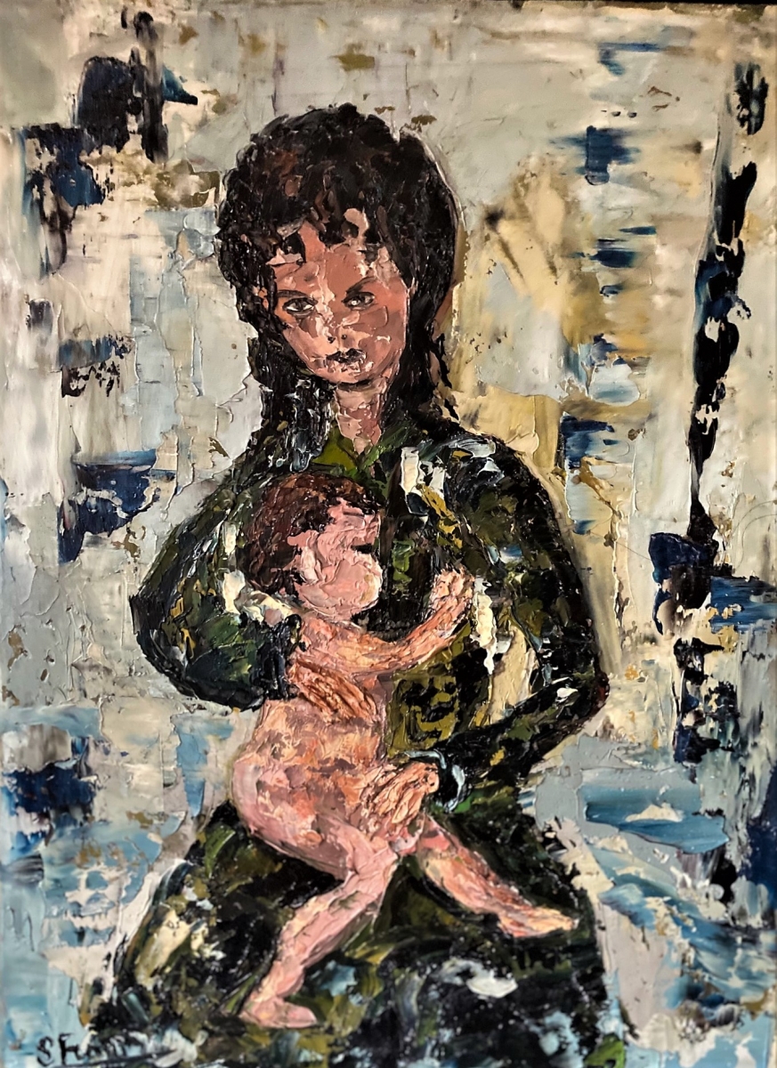 Quadro Maternità olio su tela - Amleto Bertrand